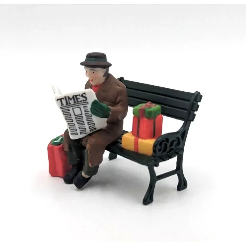 Dept 56 Rest Ye Merry Gentleman Man on Park Bench reading TIMES‎ Paper #5540-9